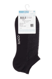 Black ankle sock with a visible brand label on a white background #color_black