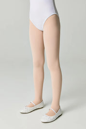 Person wearing a white bodysuit and white shoes on a plain background #color_pink-ballet