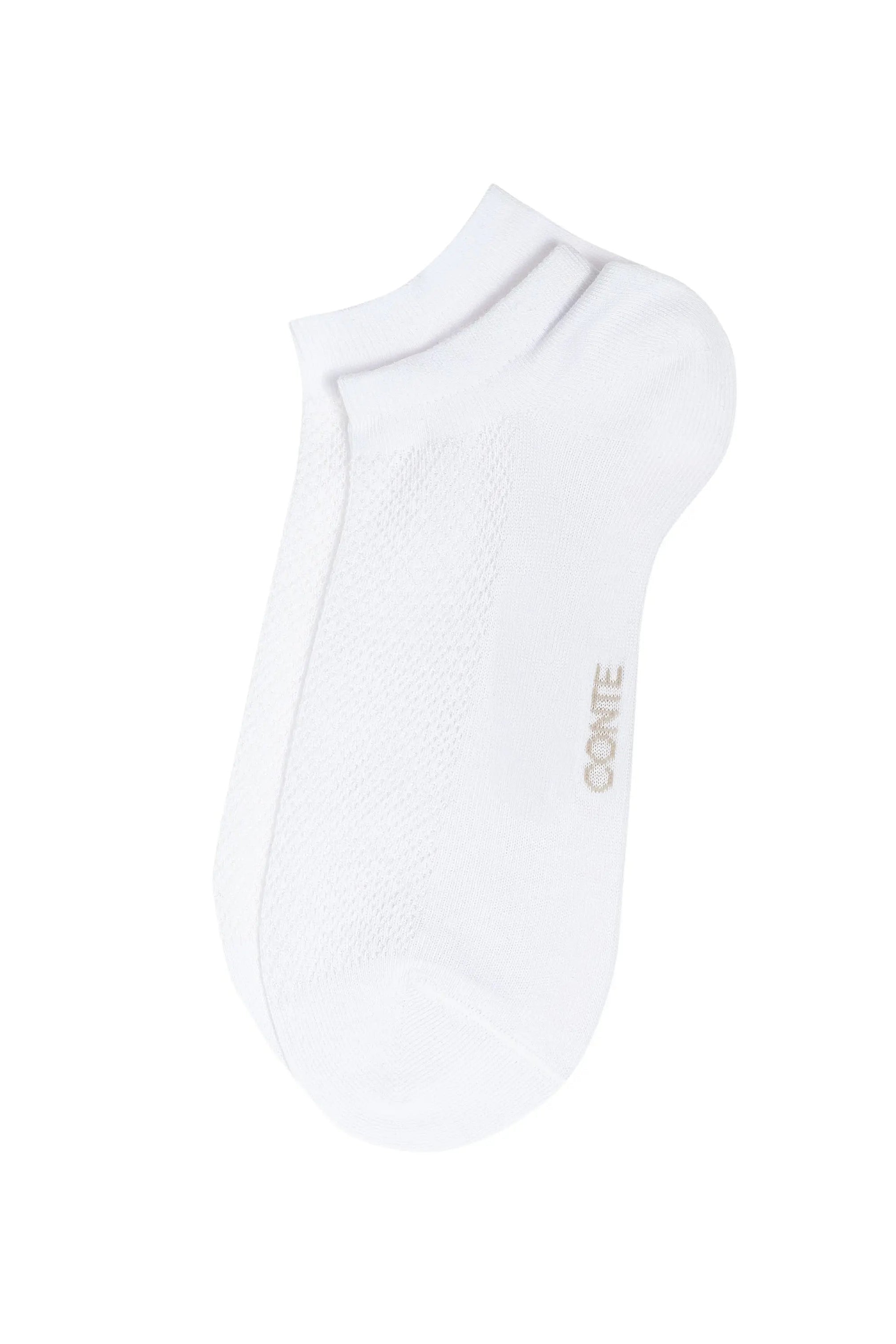 White ankle sock with brand logo on a white background #color_white