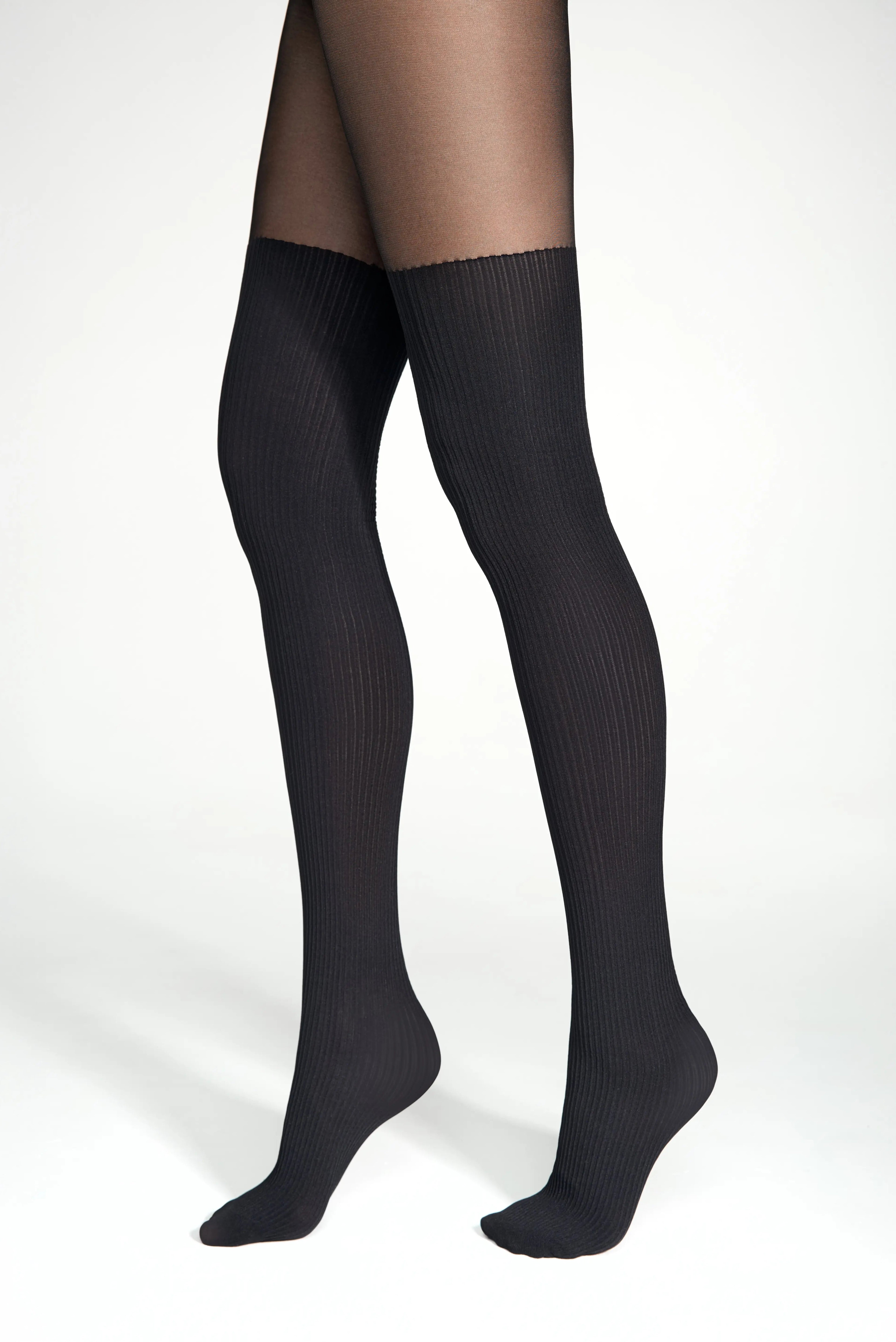 Black knee-high socks on a white background