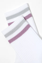 Set of white socks with gray and purple stripes on a white background #color_light-gray