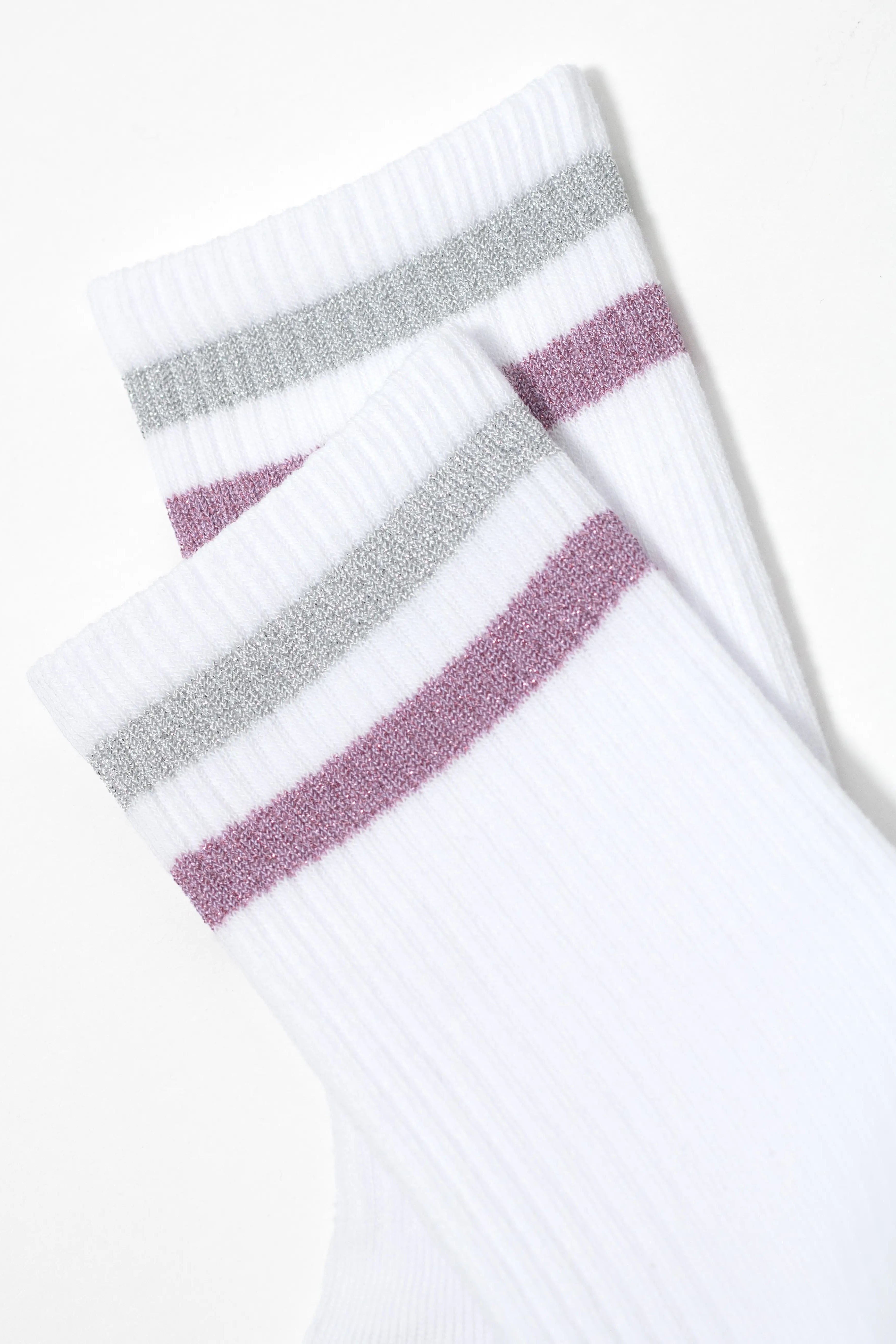 Set of white socks with gray and purple stripes on a white background #color_light-gray