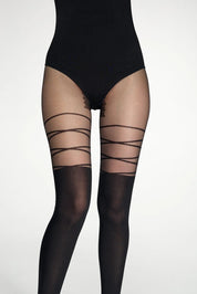 Black bodysuit with sheer black stockings on a white background #color_nero-black