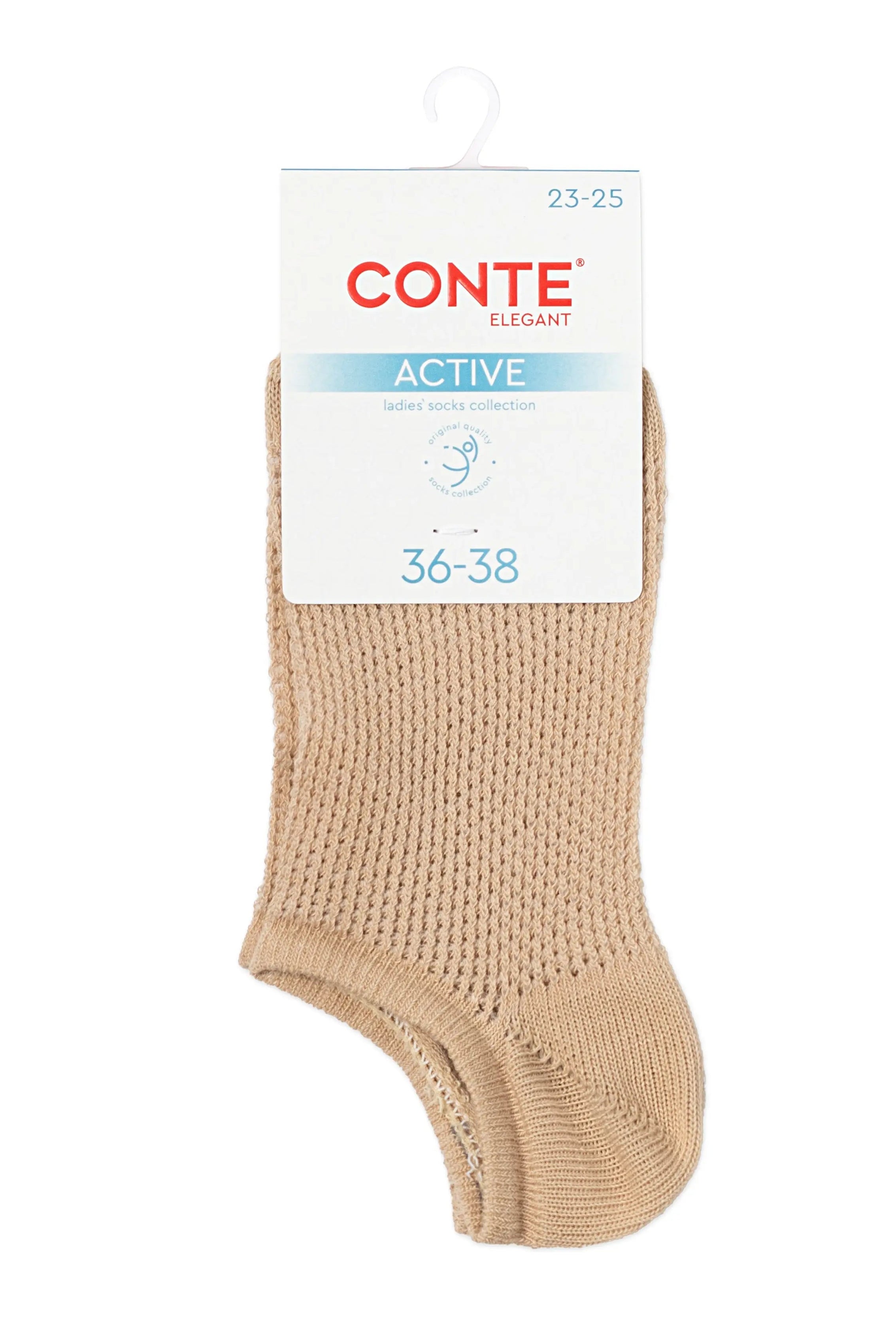 Beige sock with Conte label on a white background  #color_beige