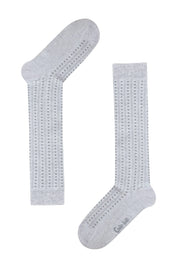 Pair of light gray knee-high socks with a subtle pattern on a white background #color_light-gray