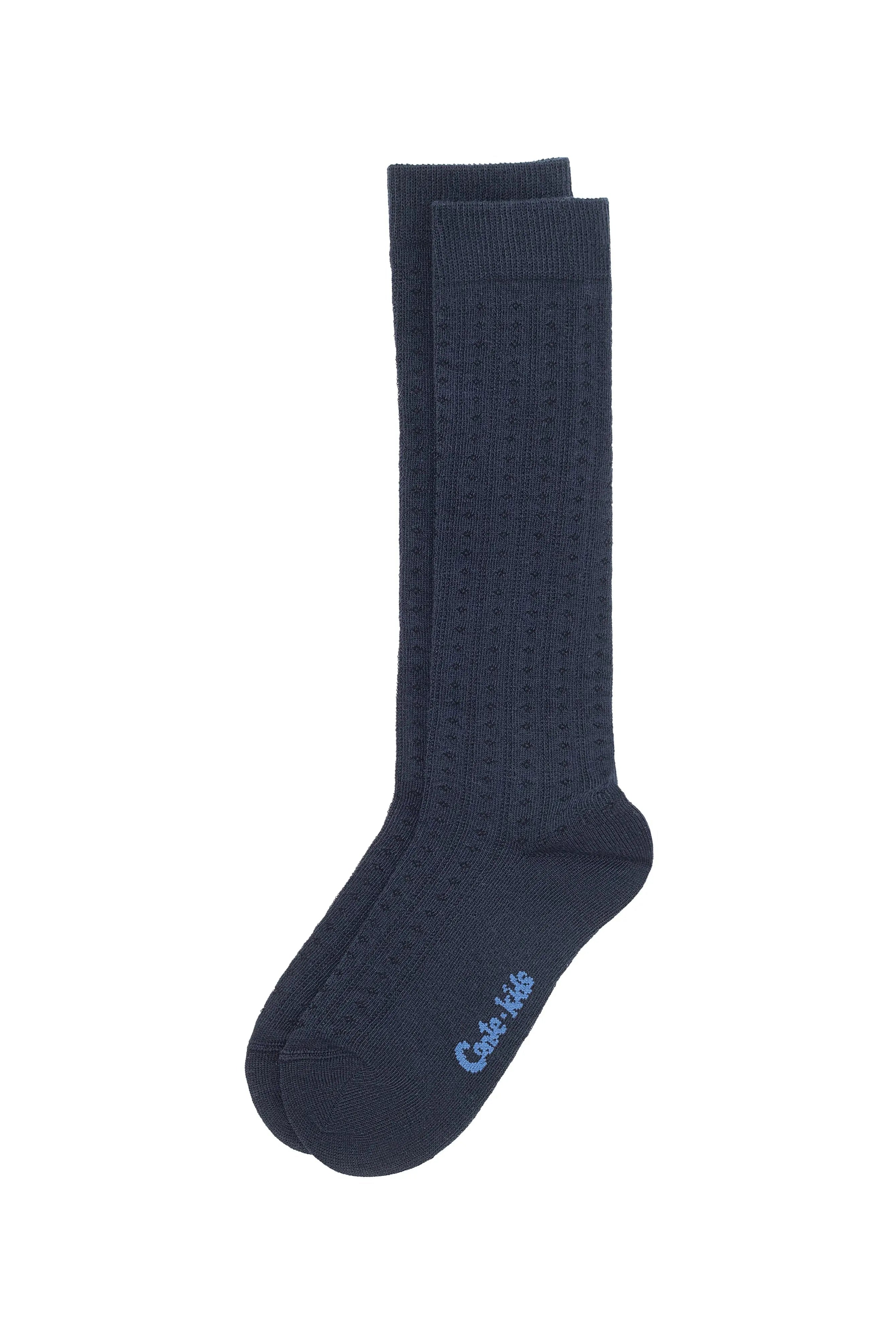Navy sock with a brand logo on a white background #color_dark-blue
