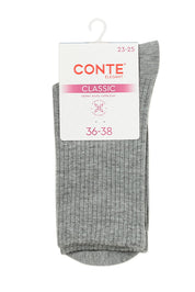 Gray socks with a Conte label on a white background #color_gray