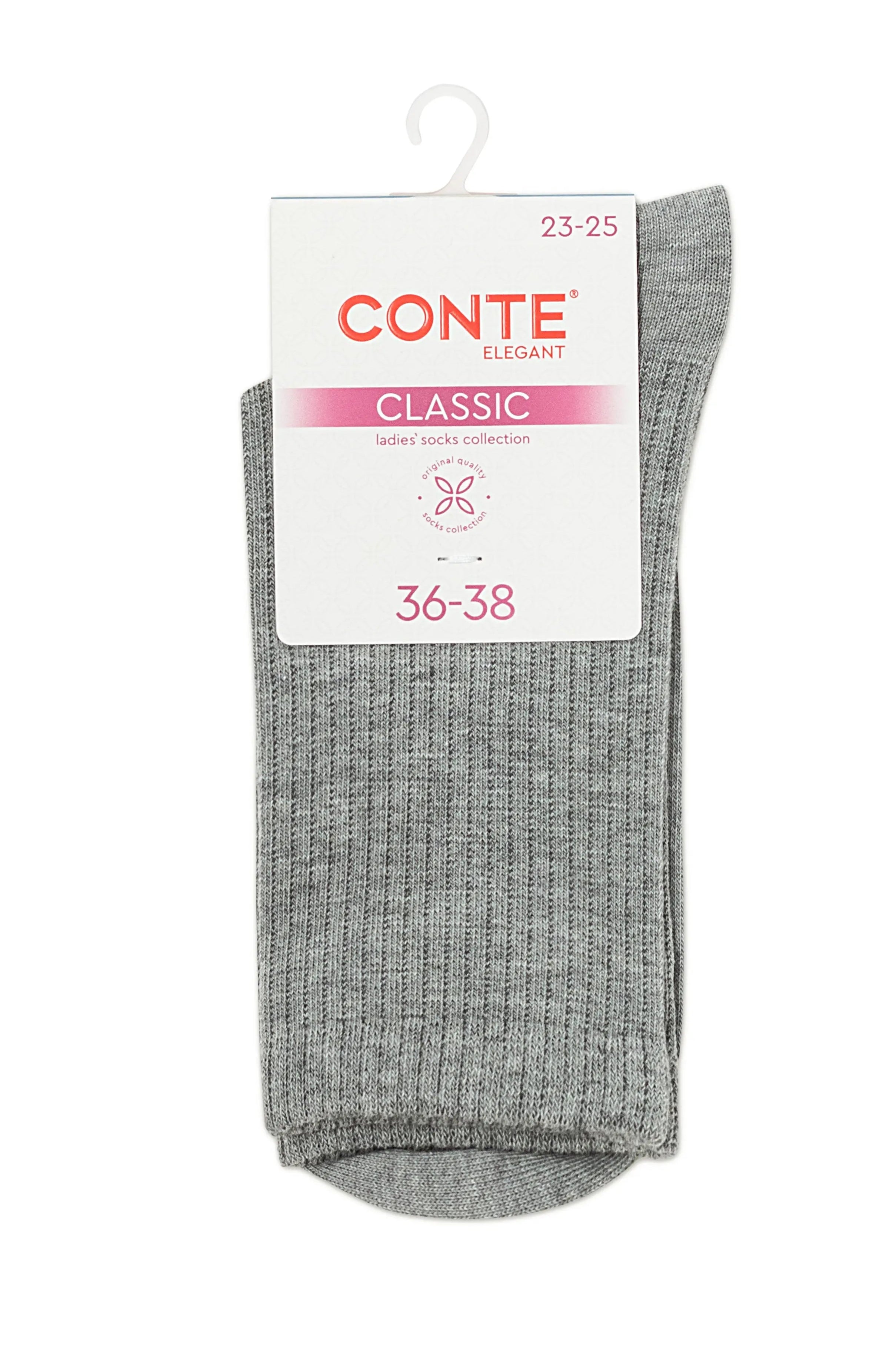Gray socks with a Conte label on a white background #color_gray