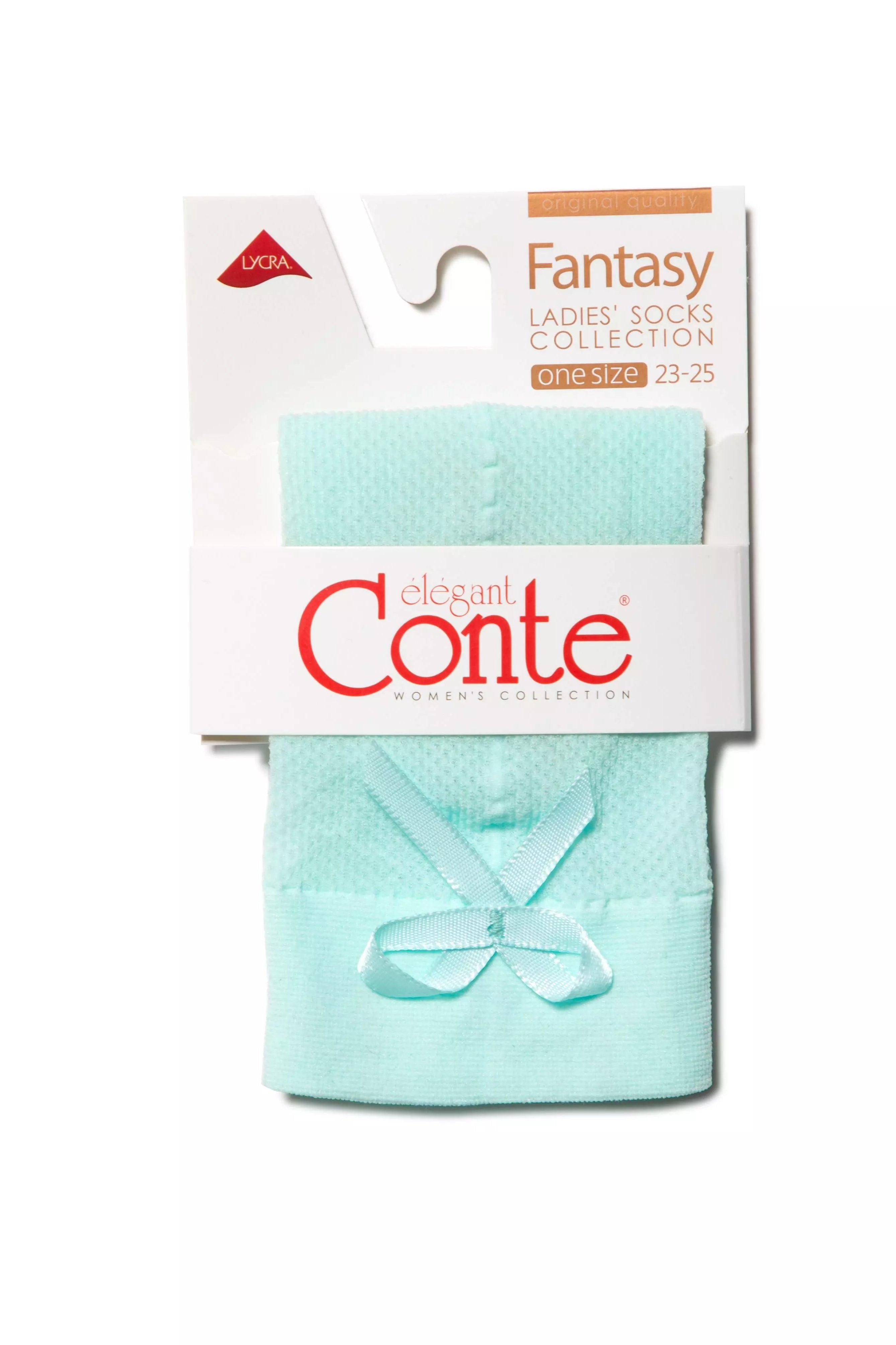 Packaged light blue socks with 'elegant Conte' branding on a white background #color_turquoise