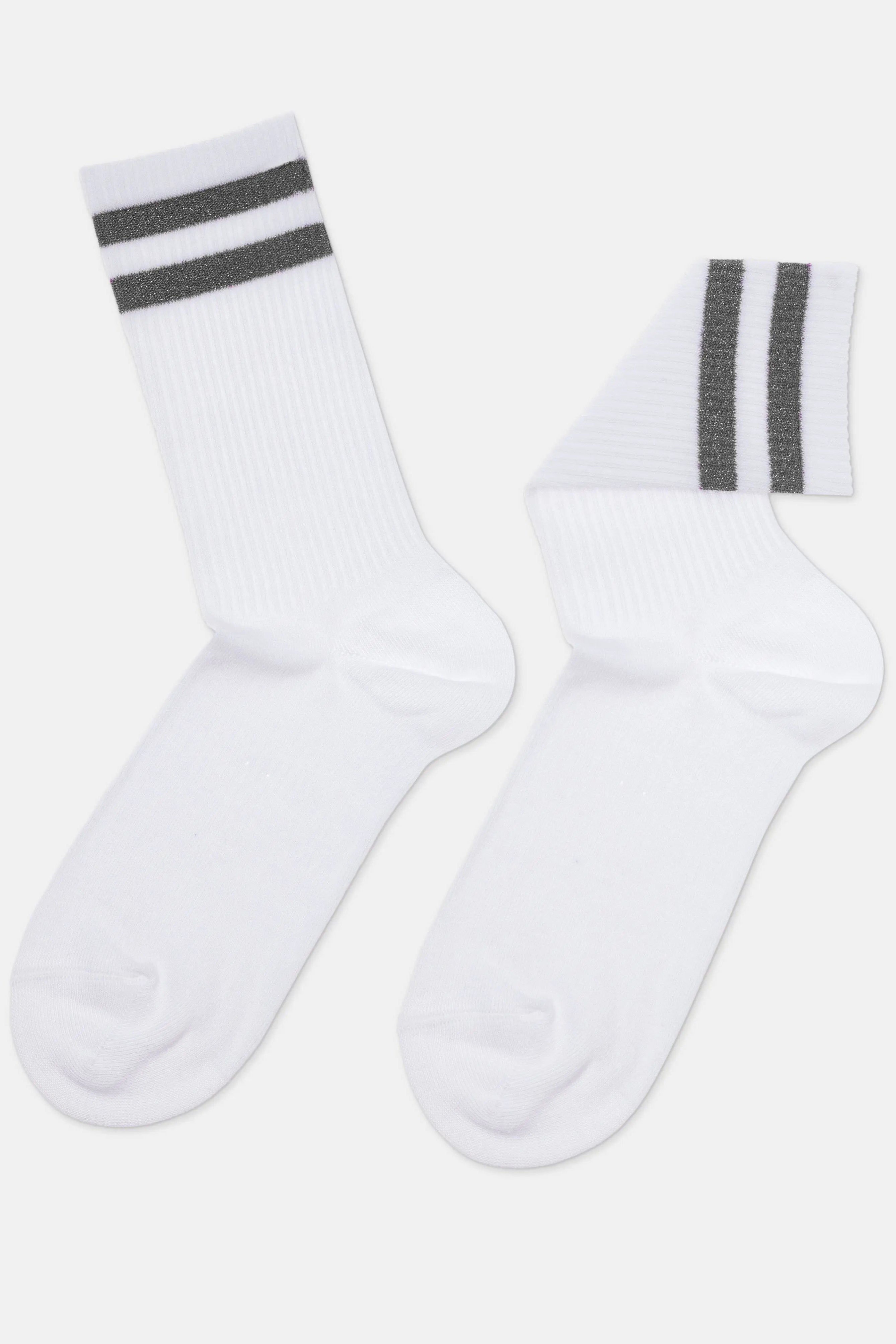 White socks with gray stripes on a light gray background #color_gray