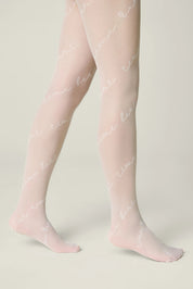 Pink tights with white floral patterns on a neutral background #color_bianco