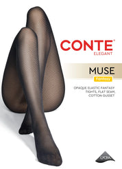 Black sheer tights with Conte Elegant branding on a white background