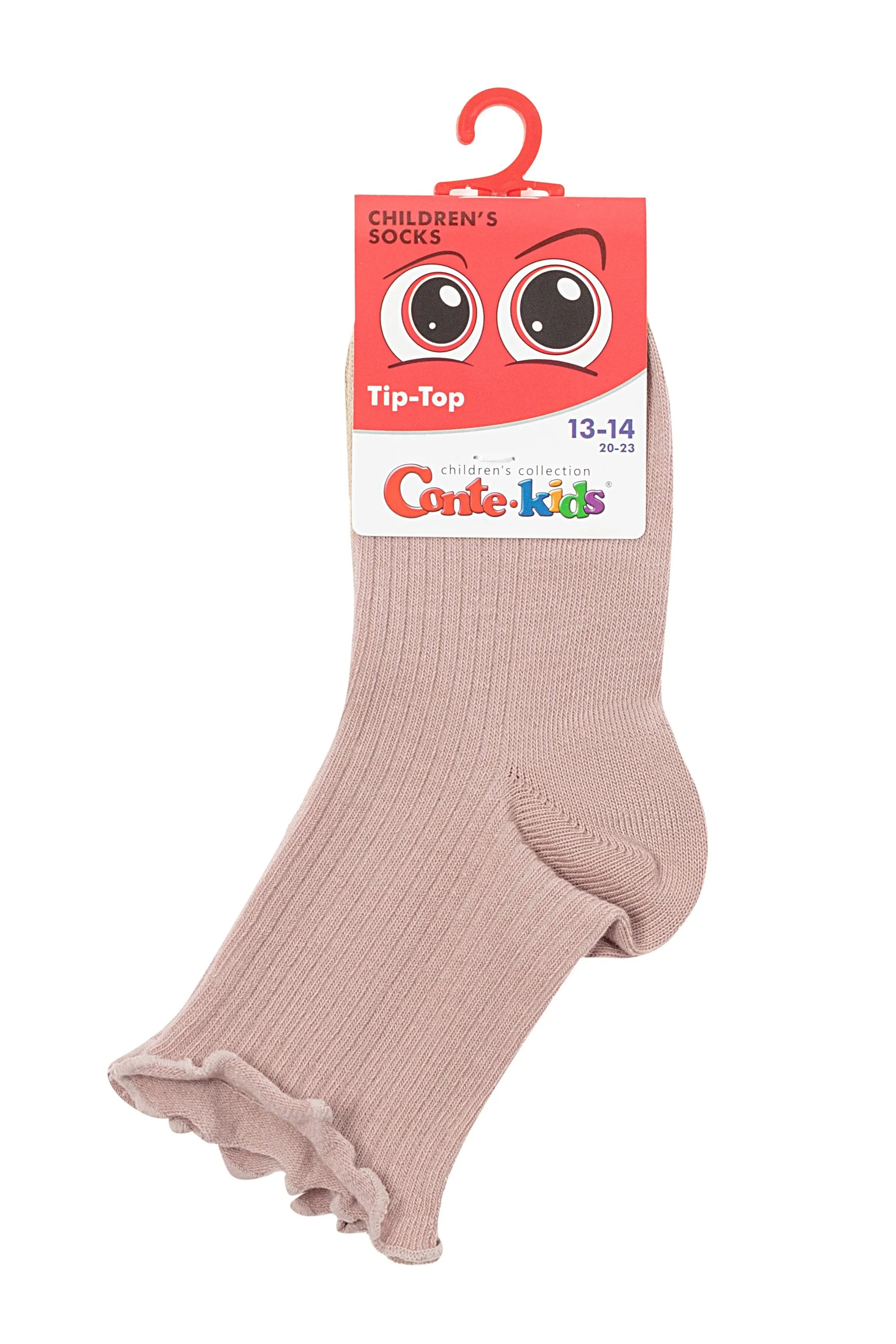 Children's pink socks on a hanger with a visible brand label. #color_ash-pink