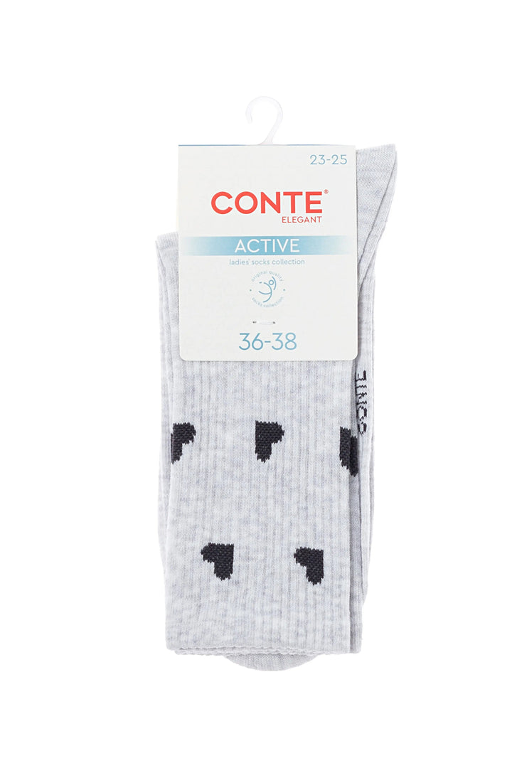 Pack of Conte socks with black heart patterns on a white background #color_light-gray