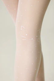 Sheer tights with white polka dots and triangle patterns on a light background #color_bianco
