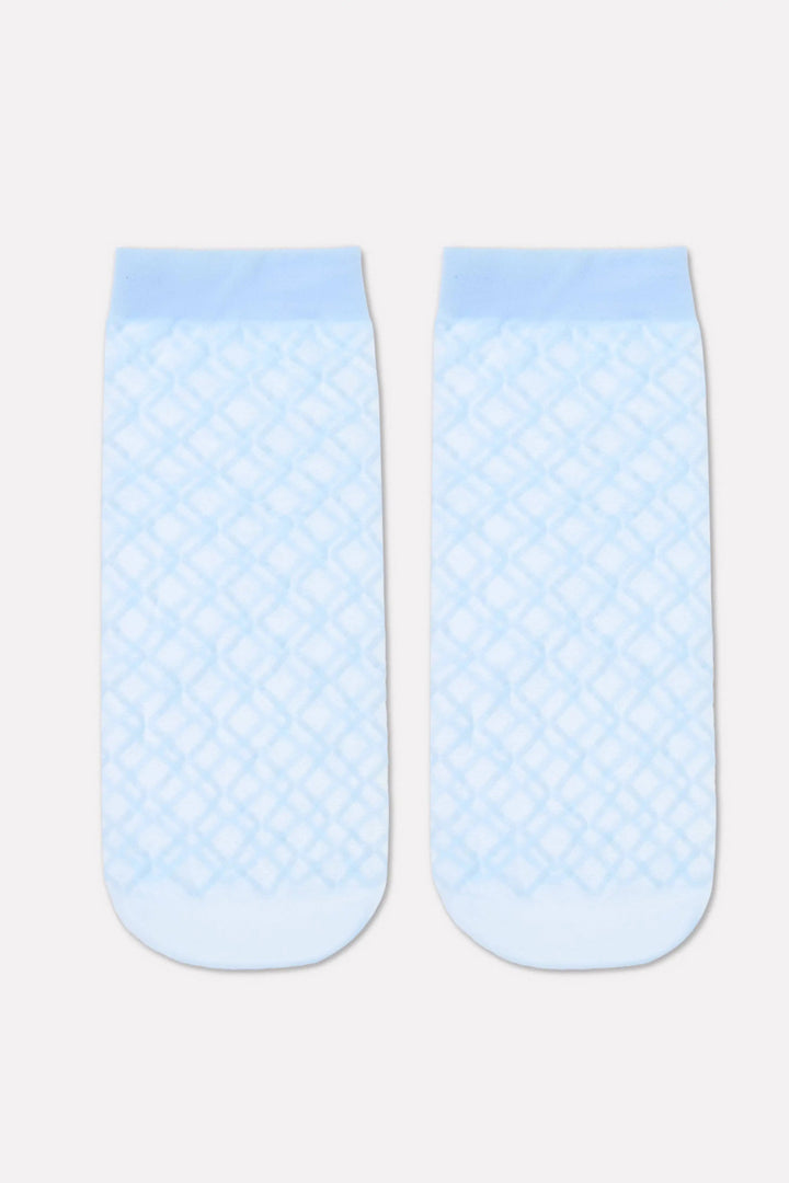 Pair of light blue socks with a textured pattern on a white background #color_light-blue