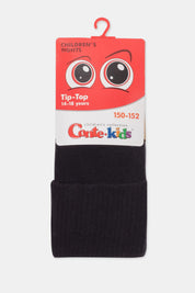 Black tights with a colorful packaging label on a white background #color_black