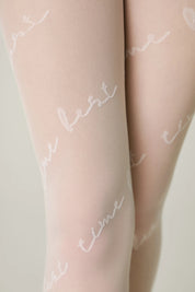 Sheer stockings with text pattern on a neutral background #color_bianco