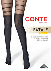 Black opaque elastic fantasy tights with Conte branding on a white background #color_grafit