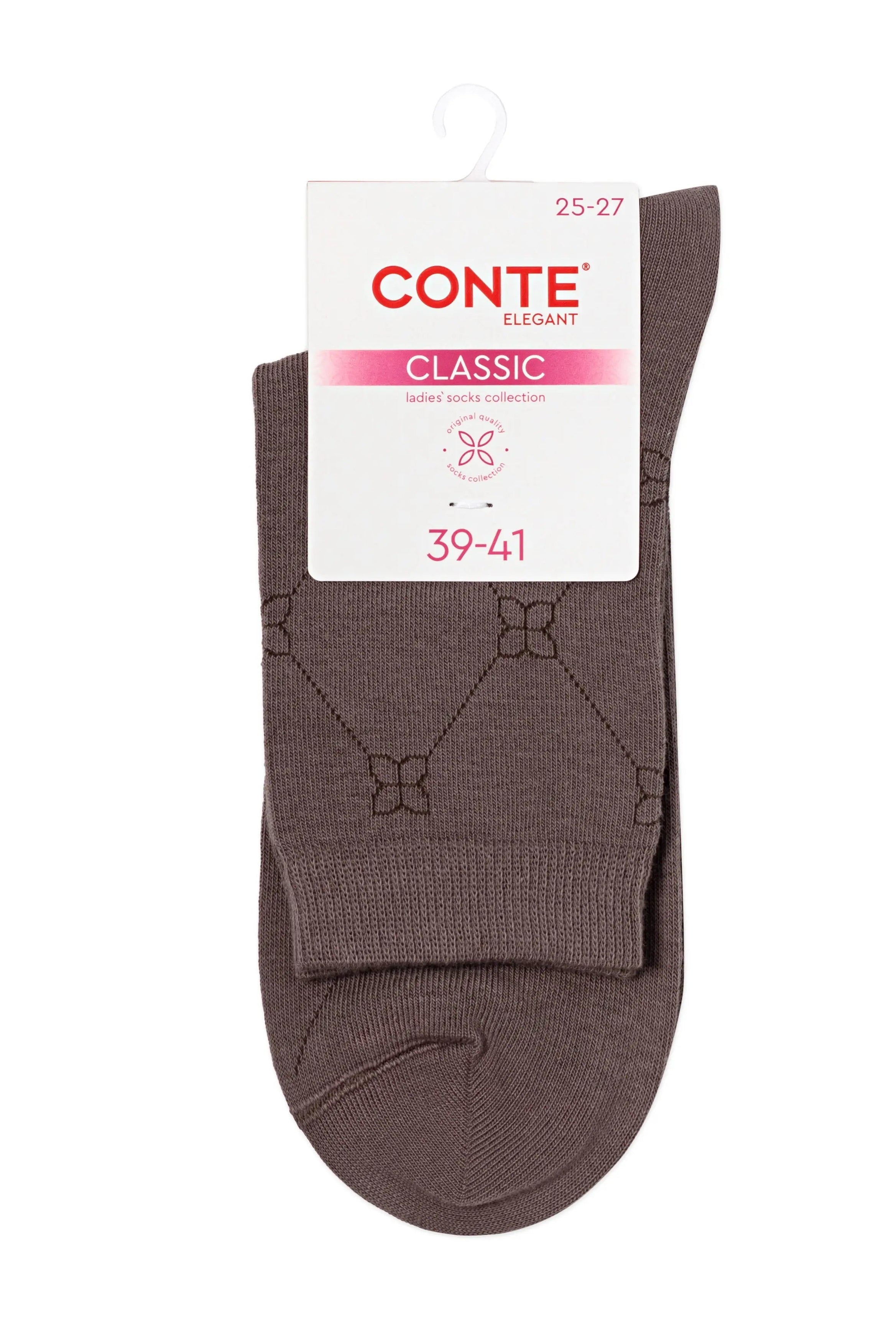 Brown sock with a CONTE label on a white background #color_coffee