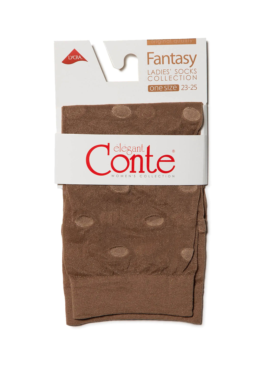 Brown tights with polka dots on a white background, featuring the brand 'Conte'. #color_bronz-tan