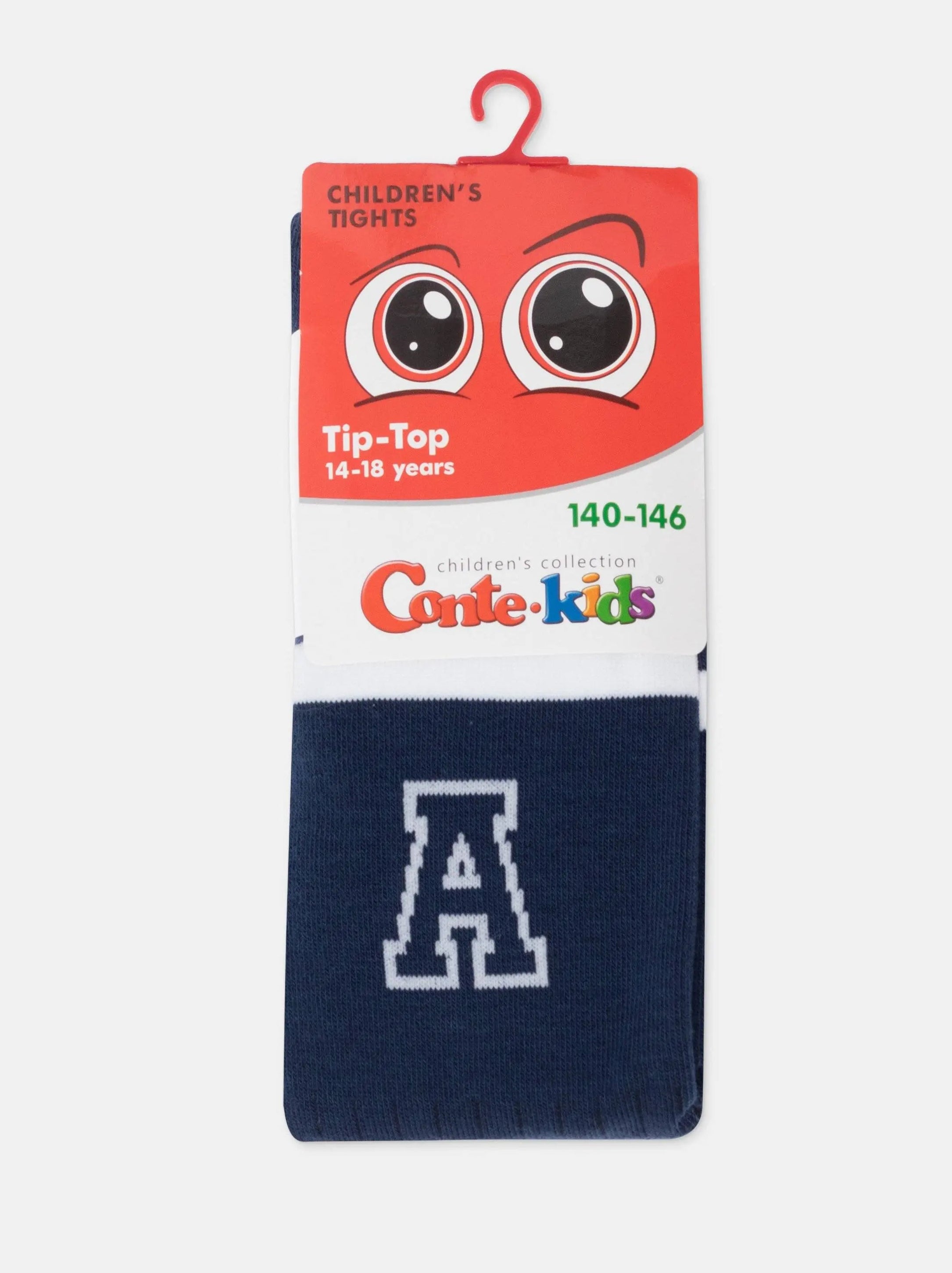 Navy blue socks with a white logo in a Conti-Kids packaging on a white background