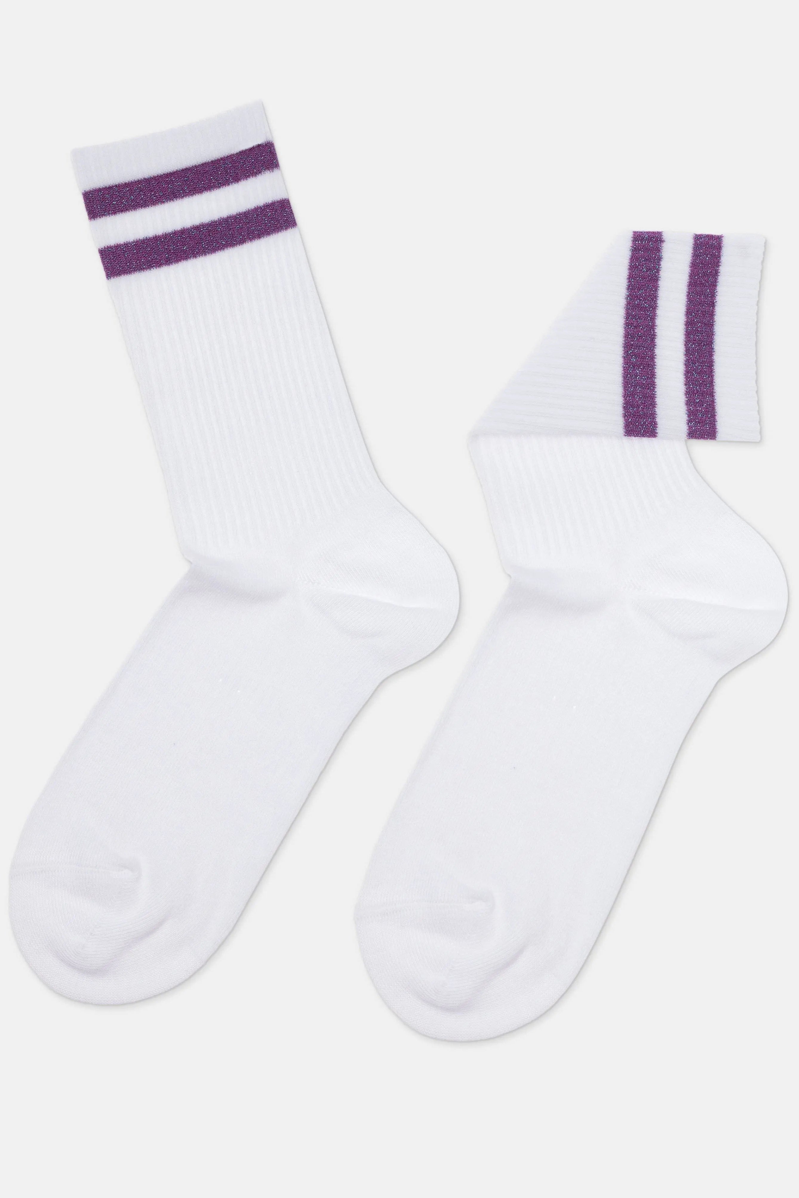 White socks with purple stripes on a white background #color_lilac