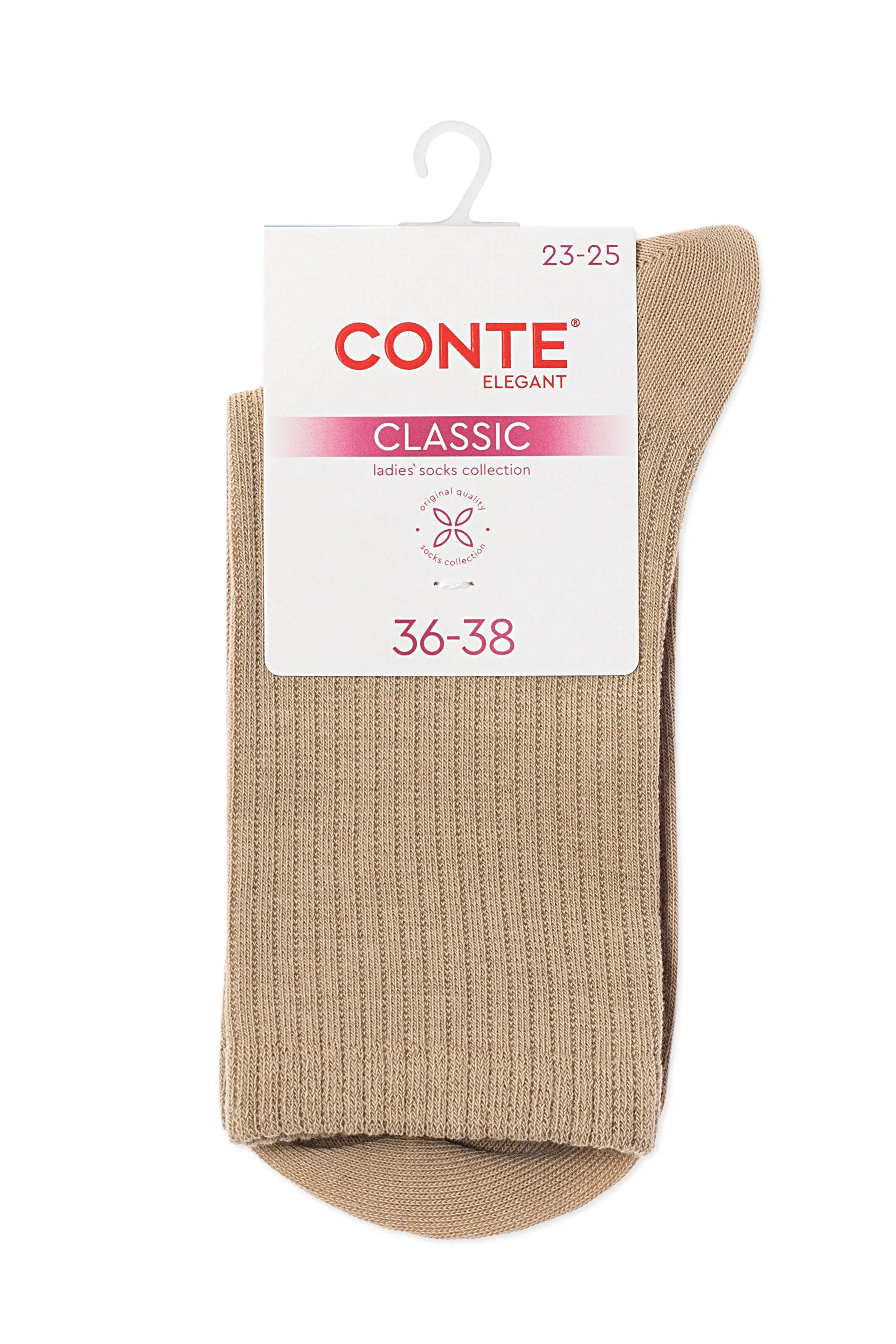 Beige sock with Conte label on a white background #color_beige