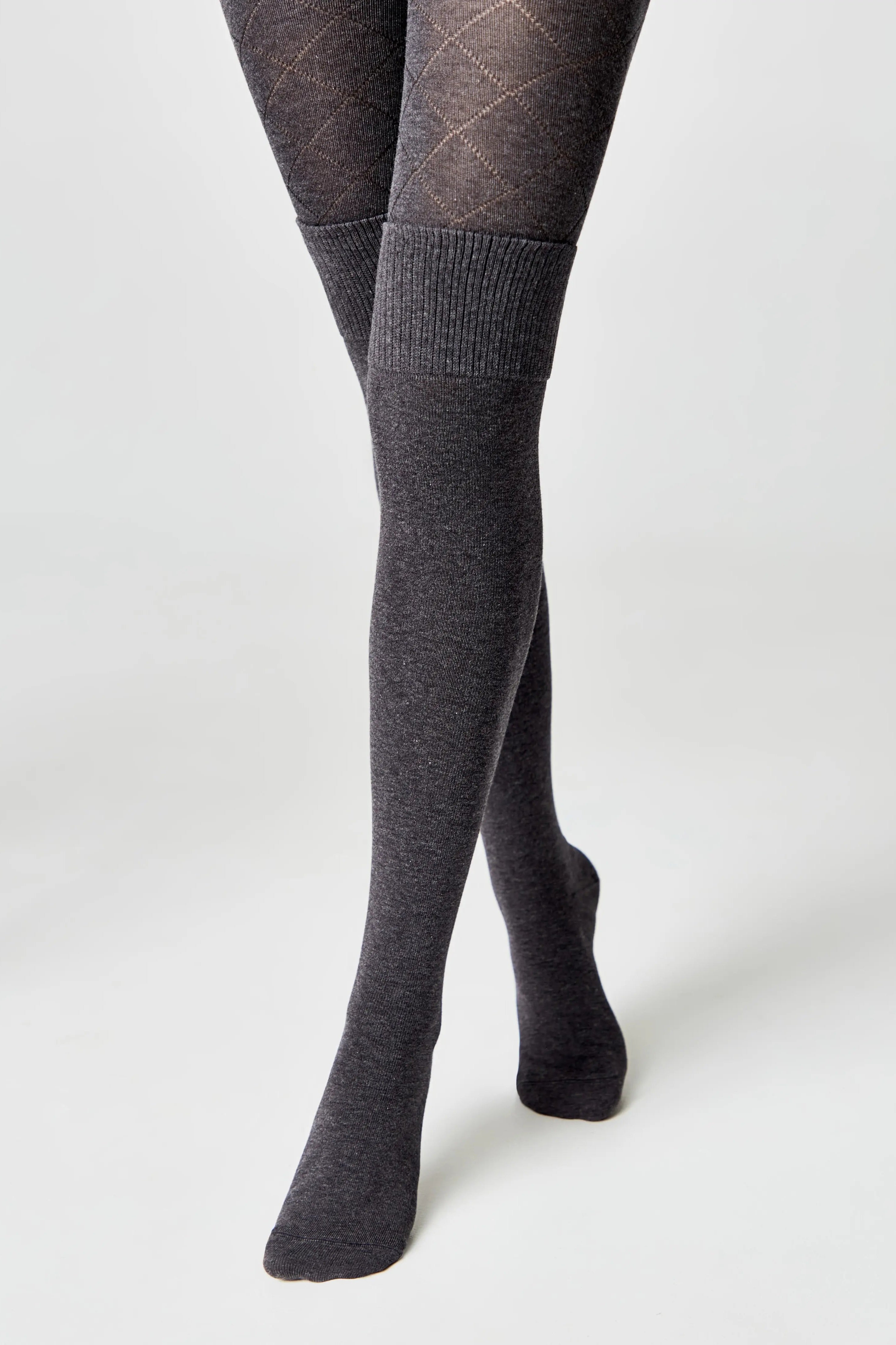 Gray tights with patterned tights on a white background #color_dark-gray