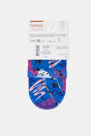 Pair of colorful socks with abstract design on a white background