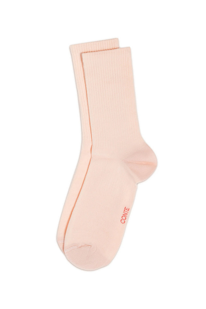 Single light pink sock with 'LOVE' text on a white background #color_peach