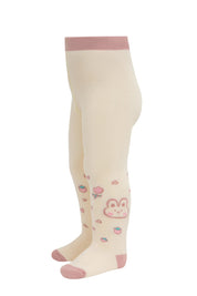 Cream-colored tights with pink accents and bunny designs on a white background #color_cappuccino