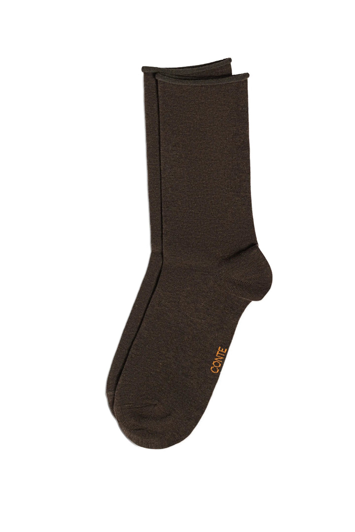 Brown sock with a brand logo on a white background #color_dark-brown