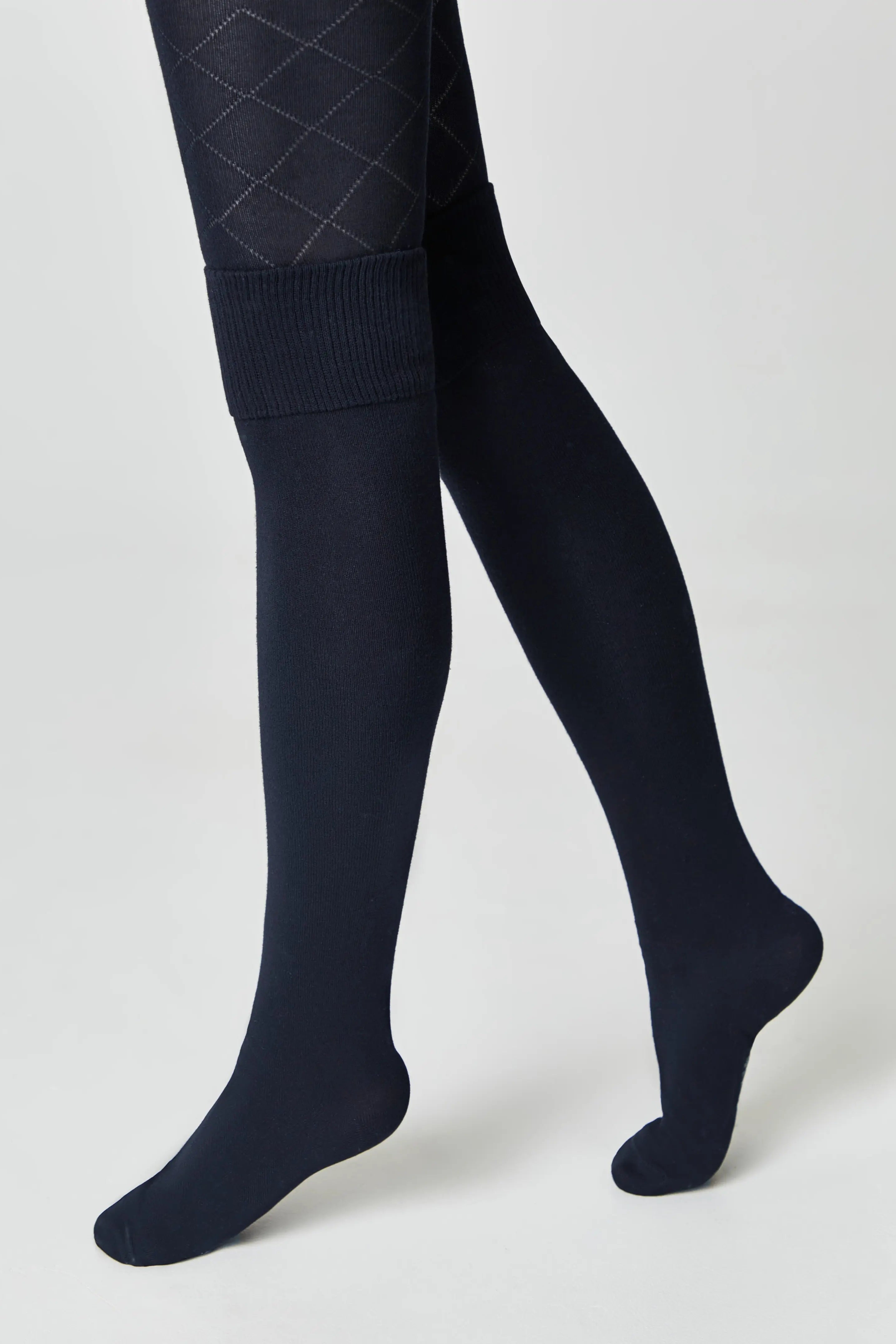 Navy tights with a diamond pattern on a white background #color_dark-blue