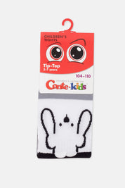 Children's tights packaging with cartoon character design on a white background