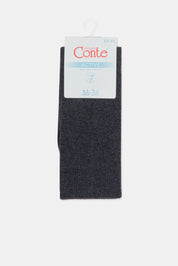Dark gray sock with a white label on a light gray background #color_dark-gray