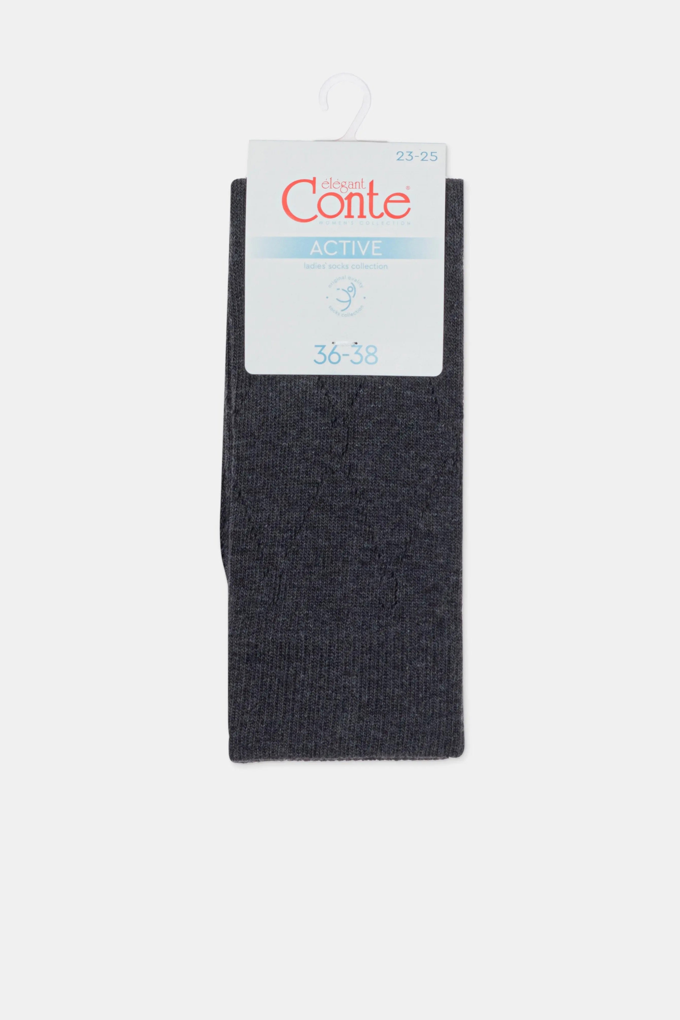 Dark gray sock with a white label on a light gray background #color_dark-gray