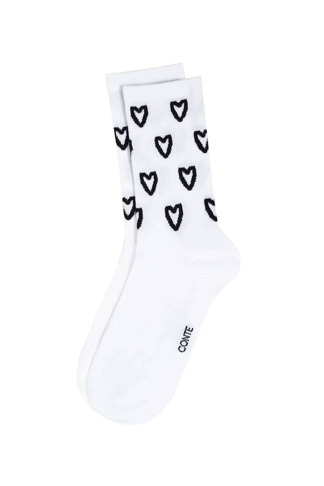 White socks with black heart patterns on a white background #color_white