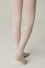 Sheer white stockings with lace details on a neutral background #color_bianco