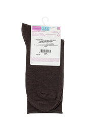 Pair of dark gray socks with a label on a white background #color_dark-brown