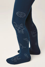 Navy blue tights with robot pattern on a white background #color_dark-blue