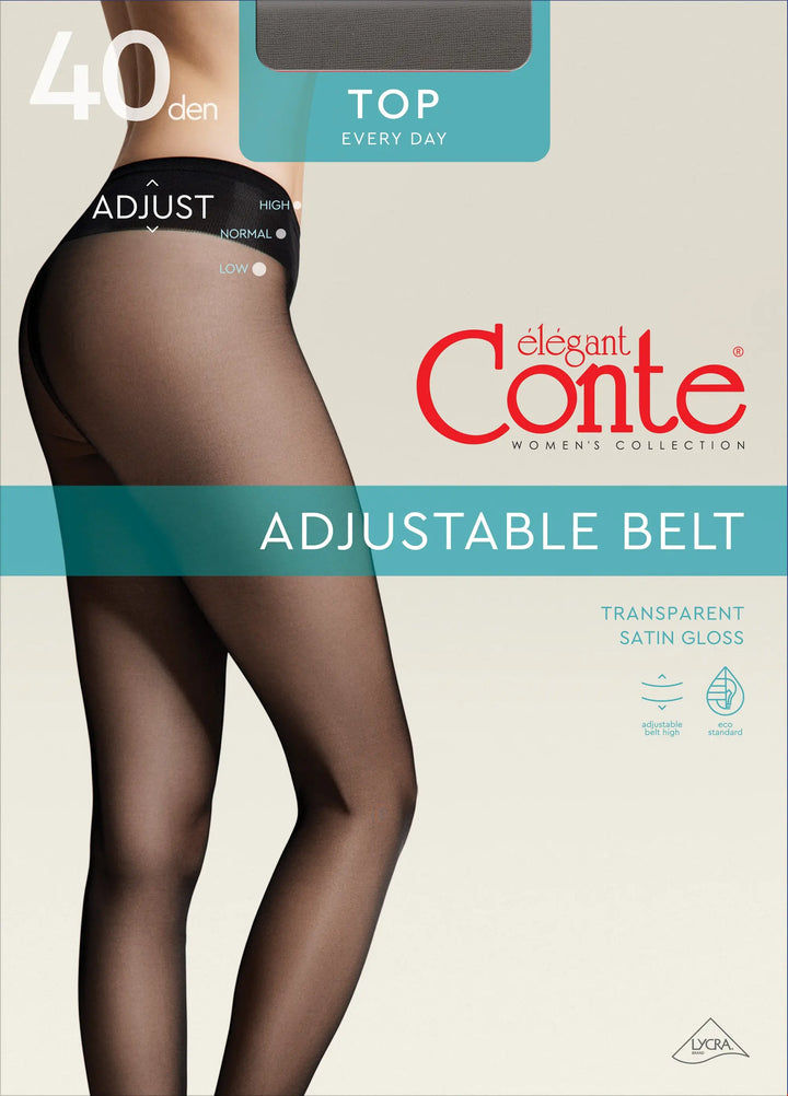 Elegant Conte tights packaging with a model wearing the product. #color_shade
