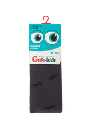 Children's tights packaging with a blue label and black tights on a white background #color_dark-gray