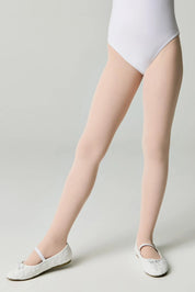 Person wearing a white bodysuit and white shoes on a plain background #color_pink-ballet