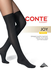 Black tights worn by a person on a white background with Conte Elegant branding. #color_grafit