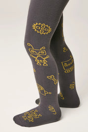 Gray tights with yellow robot pattern on a white background #color_dark-gray