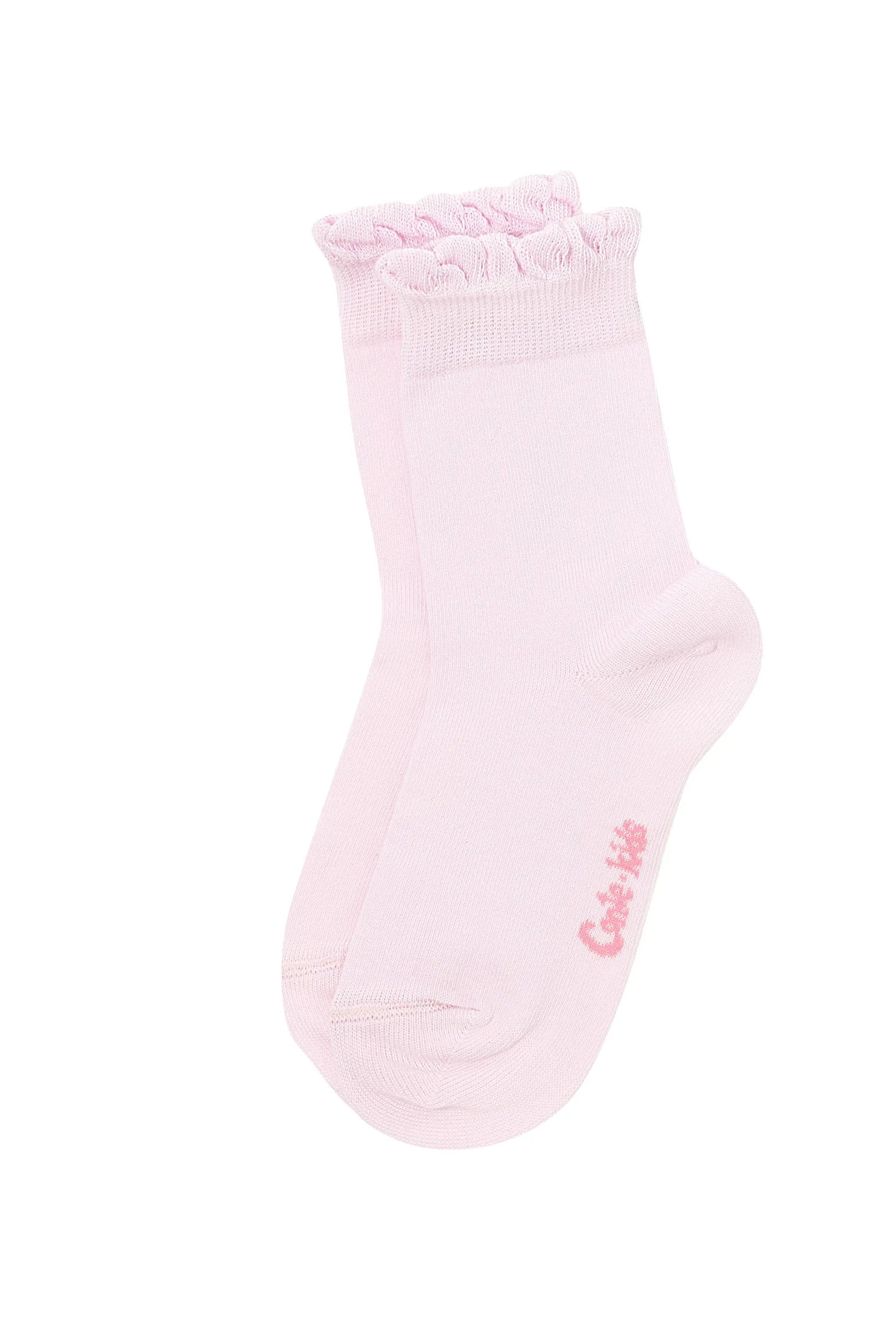 Pink sock with ruffled top on a white background #color_light-pink