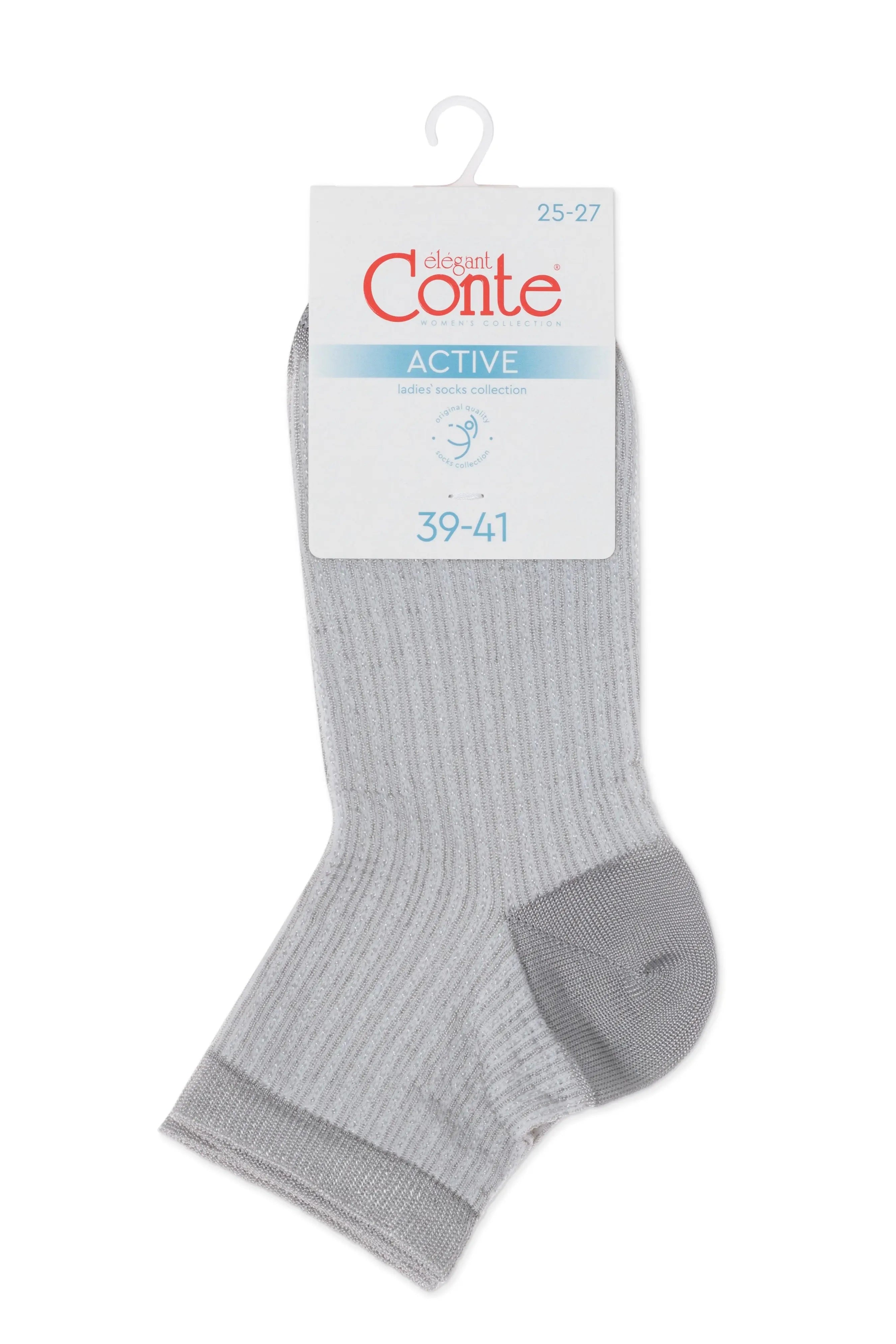 Gray sock on a white background with Conte label #color_gray