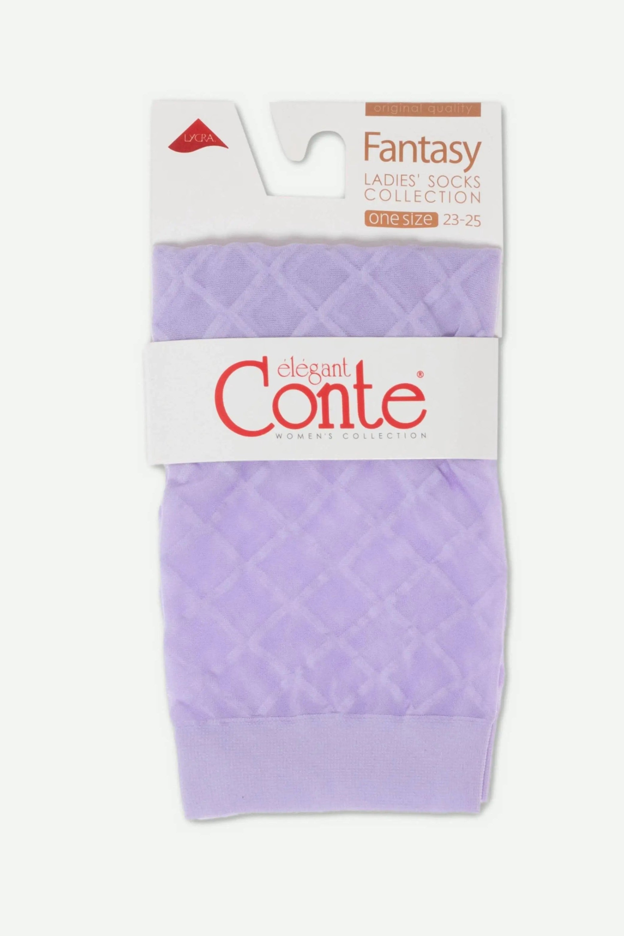 Purple sock with 'Conte' packaging on a white background #color_violet
