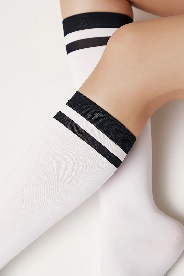 Black and white striped socks on a white background